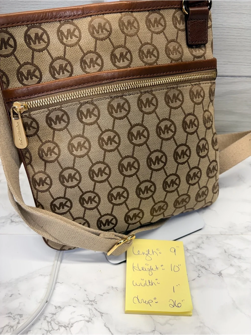 Michael Kors Beige and Brown Signature Messenger Bag